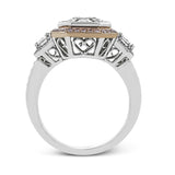 Make a bold statement with this diamond ring from the mosaic collection. Set in 18k white and rose gold, this ring features over 3cttw of white diamonds and .18cttw pink diamonds.