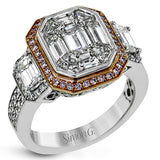 Make a bold statement with this diamond ring from the mosaic collection. Set in 18k white and rose gold, this ring features over 3cttw of white diamonds and .18cttw pink diamonds.