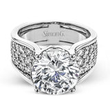 This engagement ring sure is a stunner with a wide band set with a full 1.20 ctw of white diamonds.