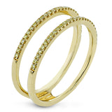 This remarkable set provides the looks of three rings, with a yellow gold ring guard set with yellow diamonds that encompasses the center white gold engagement ring.