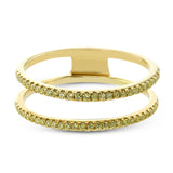 This remarkable set provides the looks of three rings, with a yellow gold ring guard set with yellow diamonds that encompasses the center white gold engagement ring.