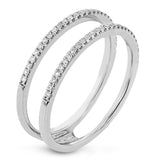 This remarkable set provides the looks of three rings, with a yellow gold ring guard set with yellow diamonds that encompasses the center white gold engagement ring.