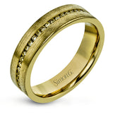 This tasteful, minimalist wedding band in brushed white gold features a subtle sparkle with .58 ctw of black diamonds.