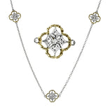 This necklace stylishly multifunctional and can work for a variety of occasions. It contains .18 ctw of white diamonds within two-tone 18k gold.