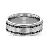 The clean, modern design of this wedding band features an impressive 1.20 ctw of black diamonds in two rows against a brushed grey gold background.