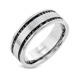 The clean, modern design of this wedding band features an impressive 1.20 ctw of black diamonds in two rows against a brushed grey gold background.