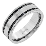The clean, modern design of this wedding band features an impressive 1.20 ctw of black diamonds in two rows against a brushed grey gold background.