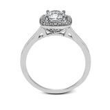 Tasteful yet glamorous, this white gold ring features an eye-catching square halo that glitters with .11 ctw of round white diamonds.