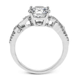 The swirling, organic design of this white gold engagement ring features .19 ctw of round white diamonds for added charm.