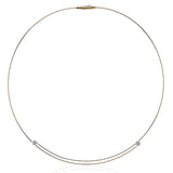 The ends of this elegant, minimalist rose gold necklace sparkle with .08 ctw of white diamonds in white gold for a subtle accent