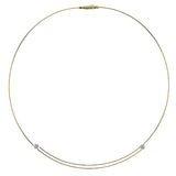 The ends of this elegant, minimalist rose gold necklace sparkle with .08 ctw of white diamonds in white gold for a subtle accent