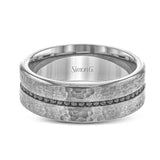 This distinctive yet understated wedding band features .60 ctw of black diamonds against a background of hammered gray gold.
