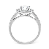 A floral inspired diamond engagement rng 0.35 ctw. has a vintage touch of milgrain beading, and is made to hold a 1.0 ct center