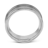 This minimalist white gold wedding band features a brushed outside texture for understated elegance