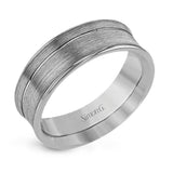 This minimalist white gold wedding band features a brushed outside texture for understated elegance