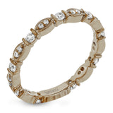 This 18k rose gold band is perfect for layering with others and contains .31 ctw of white diamonds. Perfect for stacking.