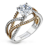 Delicate, overlapping tendrils of white and rose gold sparkle with .52 ctw of round white diamonds for a contemporary, nature-inspired design.