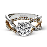 Delicate, overlapping tendrils of white and rose gold sparkle with .52 ctw of round white diamonds for a contemporary, nature-inspired design.