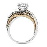 Delicate, overlapping tendrils of white and rose gold sparkle with .52 ctw of round white diamonds for a contemporary, nature-inspired design.