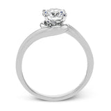 This beautiful contemporary design in white gold combines simplicity and a gracefully curved shank to accentuate a single, central stone.