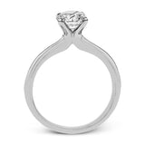 This sleek, unadorned white gold ring provides an elegantly modern setting for a single, central stone.
