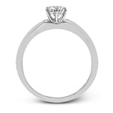 This contemporary, minimalist design in white gold is the perfect way to highlight a single round stone as a centerpiece.