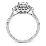 This white gold ring glitters with accents of .41 ctw of round white diamonds and .14 ctw of baguette shaped diamonds for a timelessly elegant look.