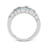 This wonderful fashion ring showcases .62 ctw of bright blue-green paraiba tourmaline in the center, surrounded by 1.91 ctw of white diamonds.