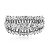 This unique white gold ring features a total of 1.74 ctw of white diamonds in an intricately designed setting.