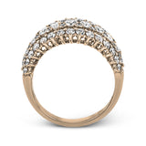 This unique white gold ring features a total of 1.74 ctw of white diamonds in an intricately designed setting.