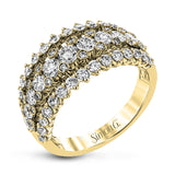 This unique white gold ring features a total of 1.74 ctw of white diamonds in an intricately designed setting.
