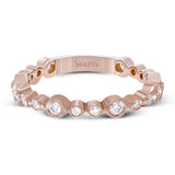 This lovely 18k rose gold band showcases varied sizes of round white diamonds that total .30 ctw. Perfect for stacking.