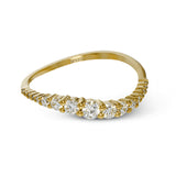 These interlocking 18k yellow gold band can be worn together with the rose and white gold bands , producing the look of one larger ring, or on their own for a simple statement. Each contains .45 ctw of shining white diamonds. Perfect for stacking.