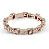 This rose gold band form a modern style band set with .33 ctw of striking round cut white diamond accents. Perfect for stacking.