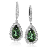 These dazzling white gold earrings feature 2.66 ctw of pear shaped green tourmaline highlighted by .77 ctw of round white diamond accents.