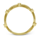 These detailed bands in 18k gold can be worn together or paired with other rings. Each one features .11 ctw of shining white diamonds. Perfect for stacking.