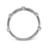 These detailed bands in 18k gold can be worn together or paired with other rings. Each one features .11 ctw of shining white diamonds. Perfect for stacking.