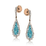 These wonderful teardrop shaped earrings feature .45 ctw of paraiba tourmaline pave set in the center, surrounded by 1.10 ctw of white diamonds.
