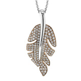 This white and rose gold pendant's flowing, organic design is highlighted by the .51 ctw of round white diamonds glimmering from its surface.