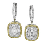 These lovely earrings feature a mosaic of smaller diamonds in the center, creating quite a statement! These 18k white gold earrings contain .41 ctw of round diamonds and .79 ctw of baguette diamonds.