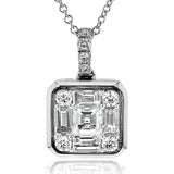 This pendant makes the perfect sparkling statement with a mosaic of .15 ctw of round diamonds, .22 ctw square diamonds, and .32 ctw of baguette diamonds.
