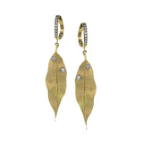 These earrings appear like a realistic leaf cast in gold, and sparkle with a charming addition of .22 ctw of bezel set diamonds.