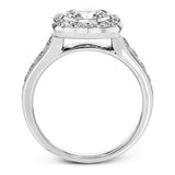 This exquisite white gold ring features a square halo and milgrain detail along with .49 ctw of round white diamond accents.