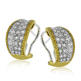 Dazzling and glamorous, these earrings sparkle with 2.37 ctw of round white diamonds and .43 ctw of yellow diamonds set in complementary two-tone gold.