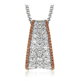 Modern yet romantic, this lovely pendant in two-tone gold shines with 1.62 ctw of round white diamonds flanked by beautiful accents of .23 ctw of yellow diamonds.