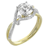 This nature inspired 18K engagement ring has a simple twist design with a combination of high polish gold band and .20 ctw RD diamonds leading up to the center