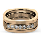 This statement men's band features a two-tone 14k gold design with yellow gold along the outside and white gold on the inside set with a line of .41 ctw white diamonds.