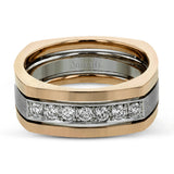 This statement men's band features a two-tone 14k gold design with yellow gold along the outside and white gold on the inside set with a line of .41 ctw white diamonds.