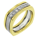 This statement men's band features a two-tone 14k gold design with yellow gold along the outside and white gold on the inside set with a line of .41 ctw white diamonds.