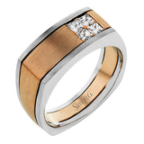 This fashionable two-tone 14k gold men's band features a bold square of .47 ctw of white princess cut diamonds.
